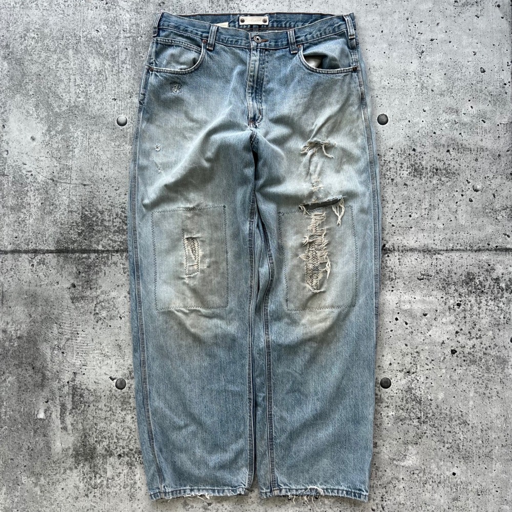 Carhartt Jeans Men 38x34 Light Wash Distressed Rework Patched Workwear Carpenter